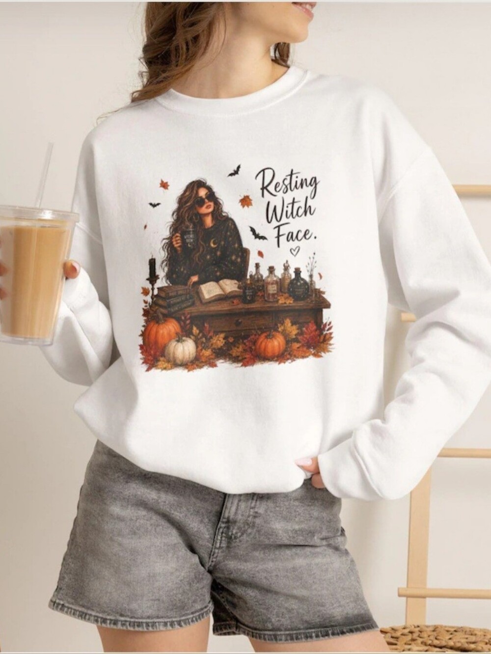 Resting Witch Face Halloween Sweatshirt – Witchy Fall Graphic Pullover – XL NWT